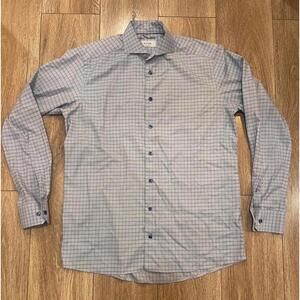 Eton Contemporary Men's Dress Shirt - Blue Light Check Pattern, Size 16